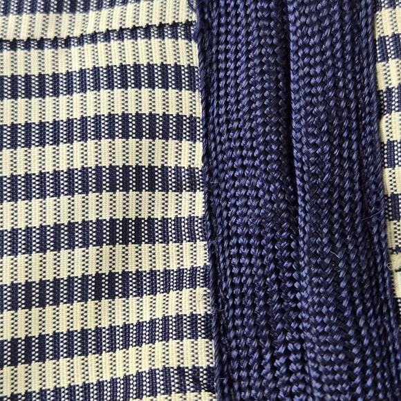 Vintage handmade striped dress 50s 60s XXS petite high neck blue cream ivory - Picture 13 of 15